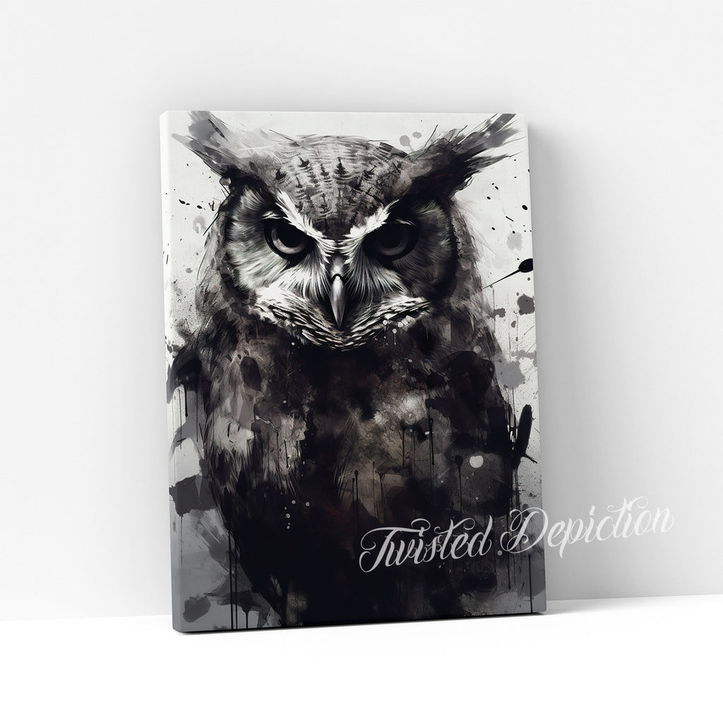 black and white owl painting