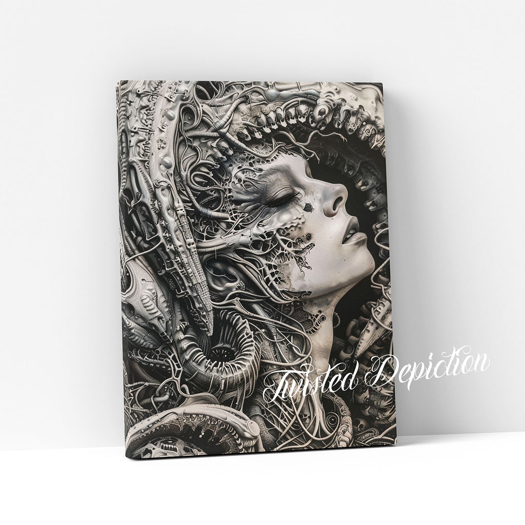 biomechanical canvas woman art