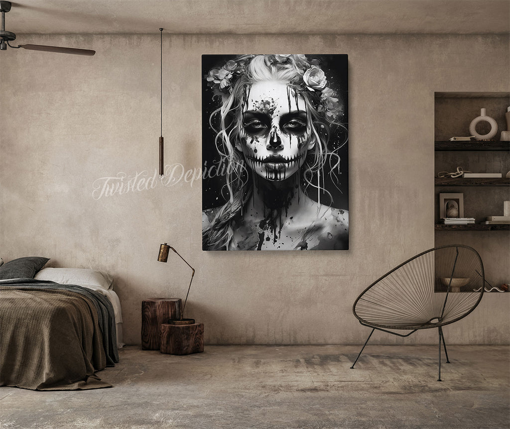 black on black day of the dead wall art