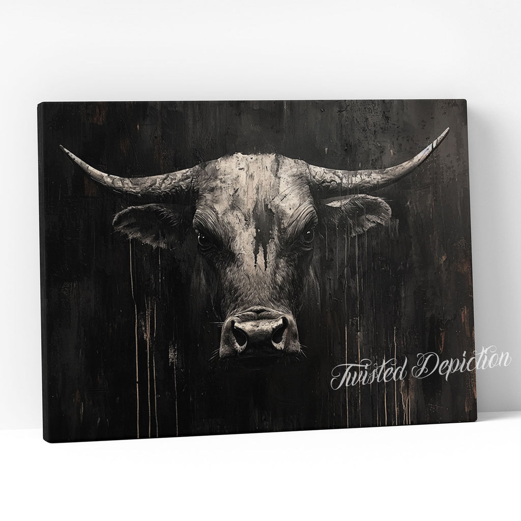 dark mean looking bull painting