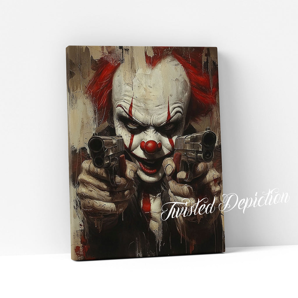 trigger happy clown with guns art