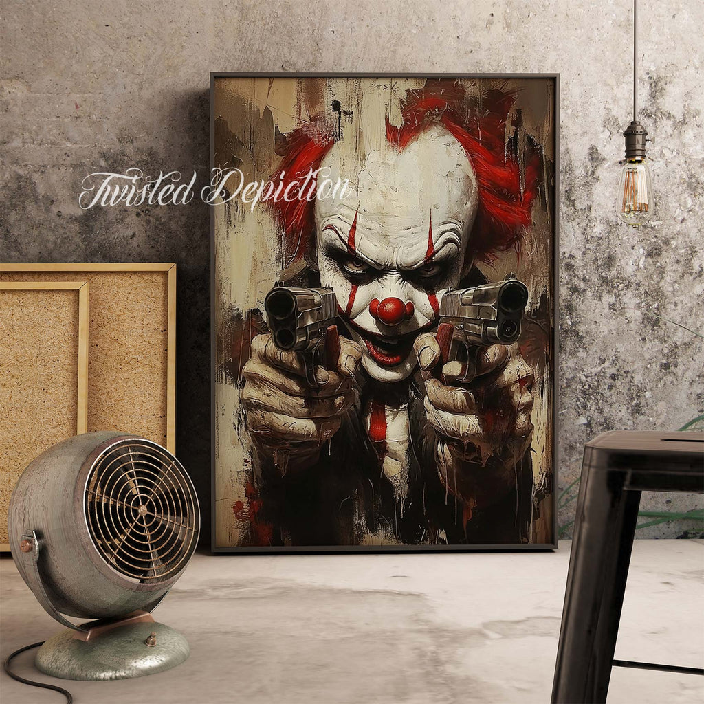 trigger happy clown with guns art