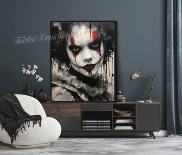 miss rotten, a horror clown lady acrylic painting