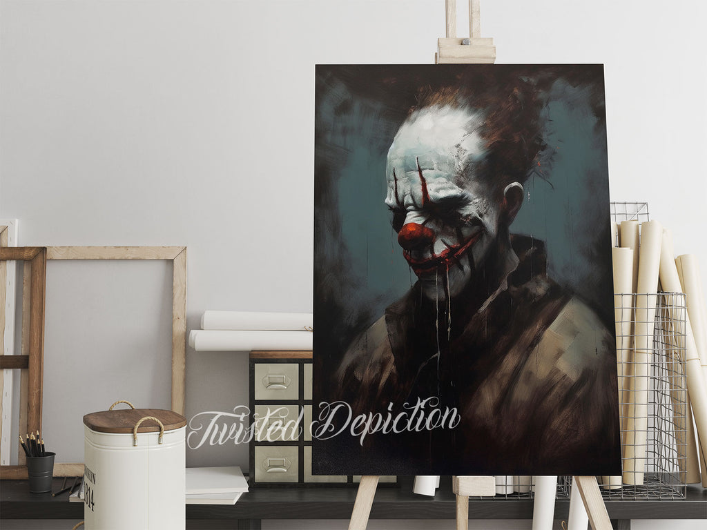 original painting of a dark clown horror art