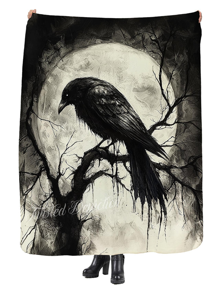 crow painted sherpa blanket