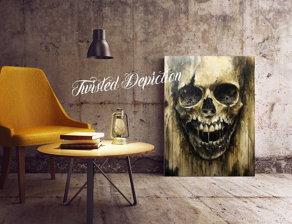 decaying skull wall art