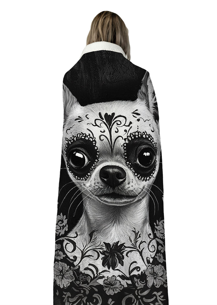 chihuahua day of the dead art blanket 