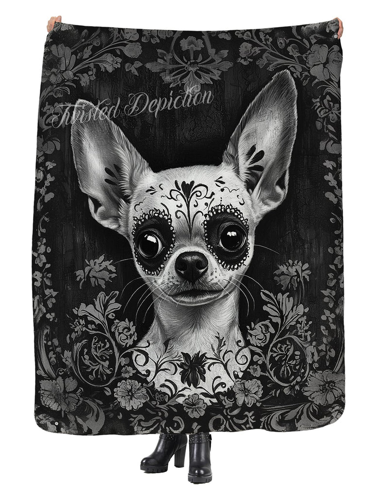 chihuahua day of the dead art blanket 