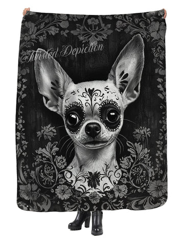 chihuahua day of the dead art blanket 