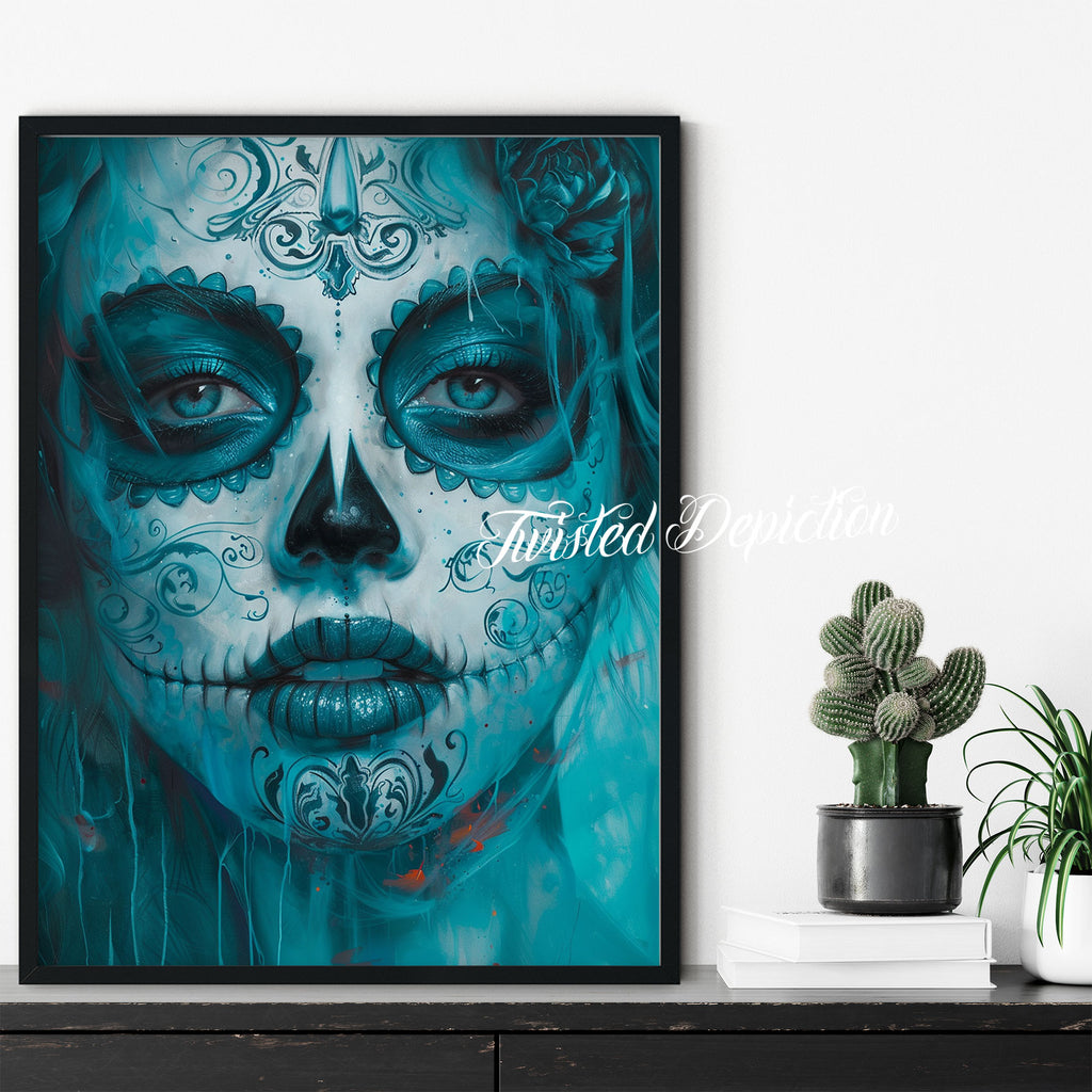 ocean blue day of the dead girl art