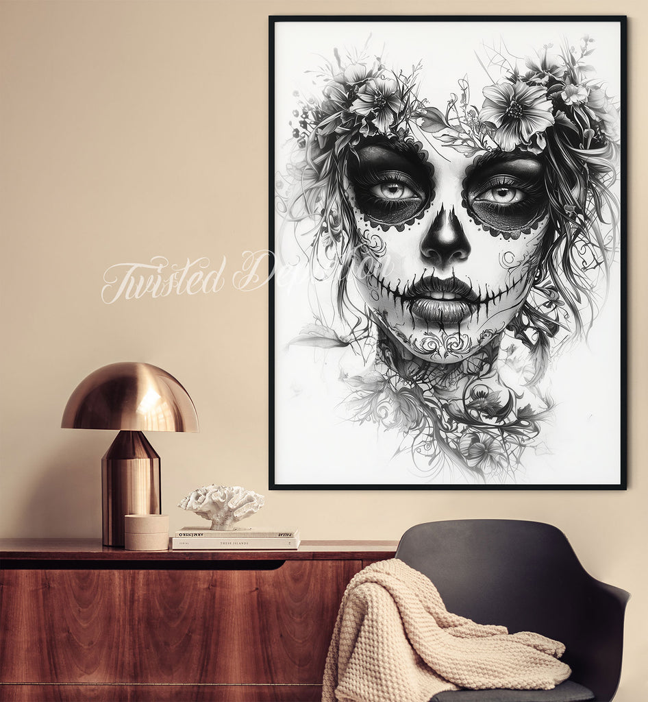 day of the dead black and white art