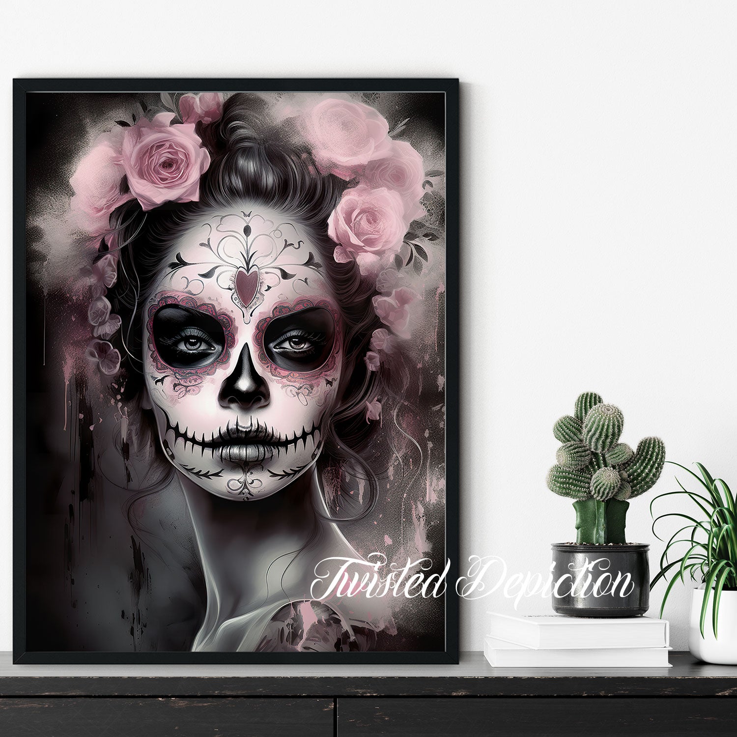 Large canvas ready to hang Malicious sale Day of the dead goddess pin up tattoo canvas