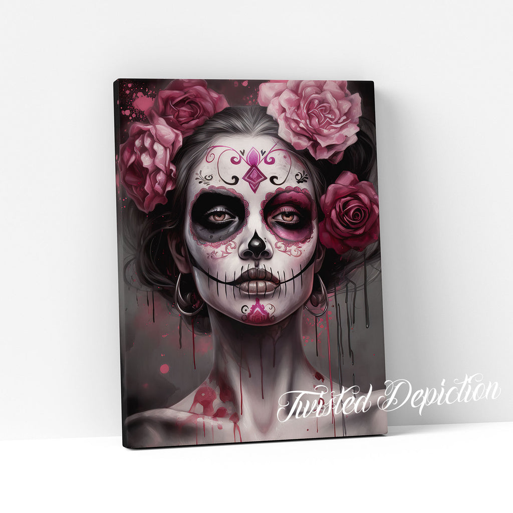 pink day of the dead wall art