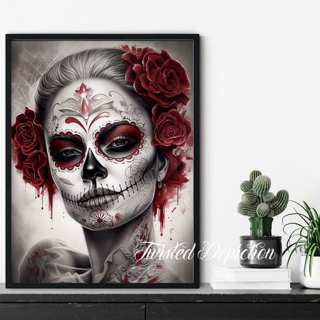 red blacl dotd girl painting