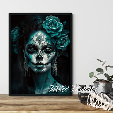 dark teal day of the dead painting