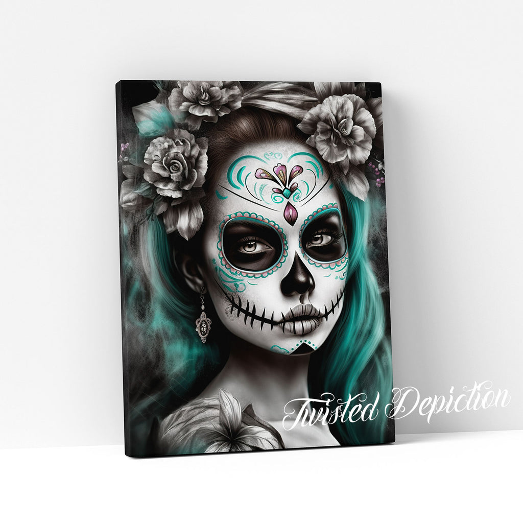 teal day of the dead girl art