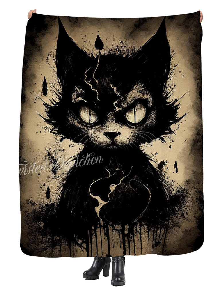 gothic cat print sherpa blanket