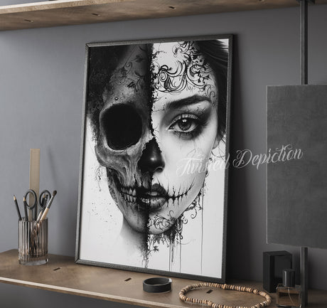 half skull face day of the dead woman