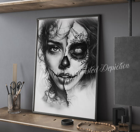 half skull day of the dead girl gothic art