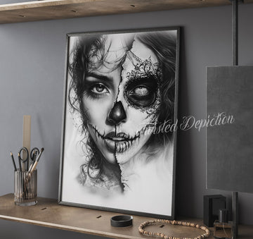 half skull day of the dead girl gothic art