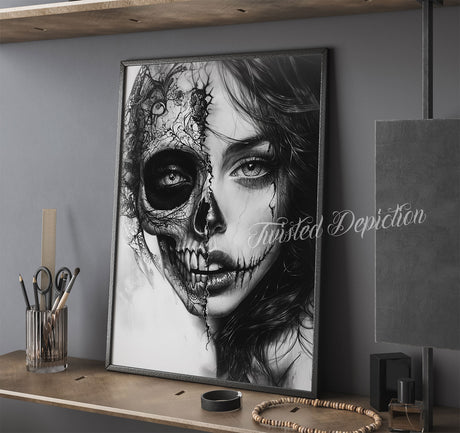 horror day of the dead skull woman art