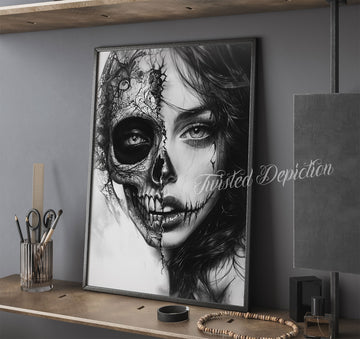 horror day of the dead skull woman art