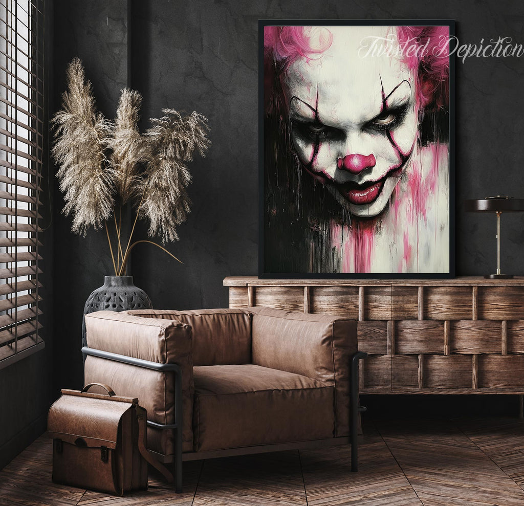 pink horror clown art