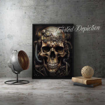 steampunk necropunk skull painting