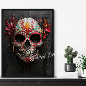 sugar skull wall art painting