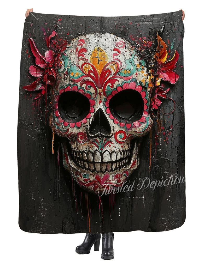 sugar skull sherpa blanket print