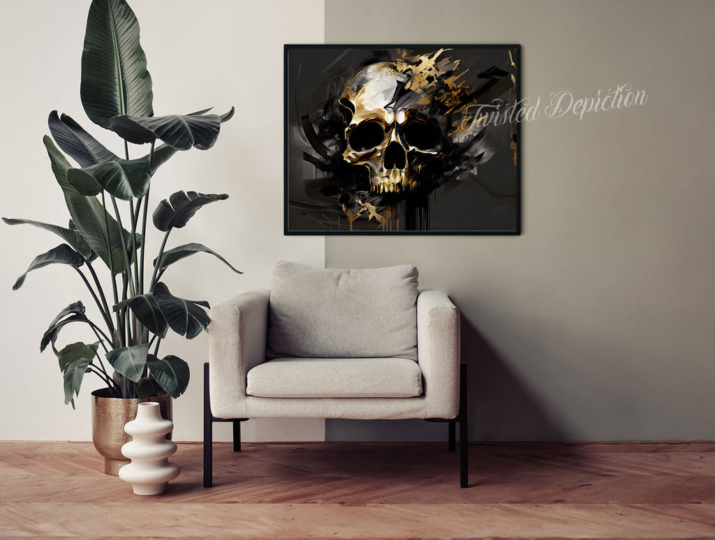 black and gold skull abstract art canada