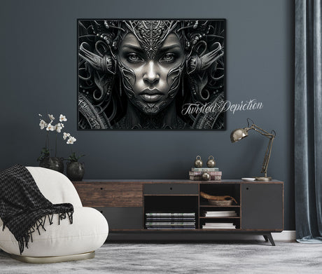 biomechanical womans face, hr giger style