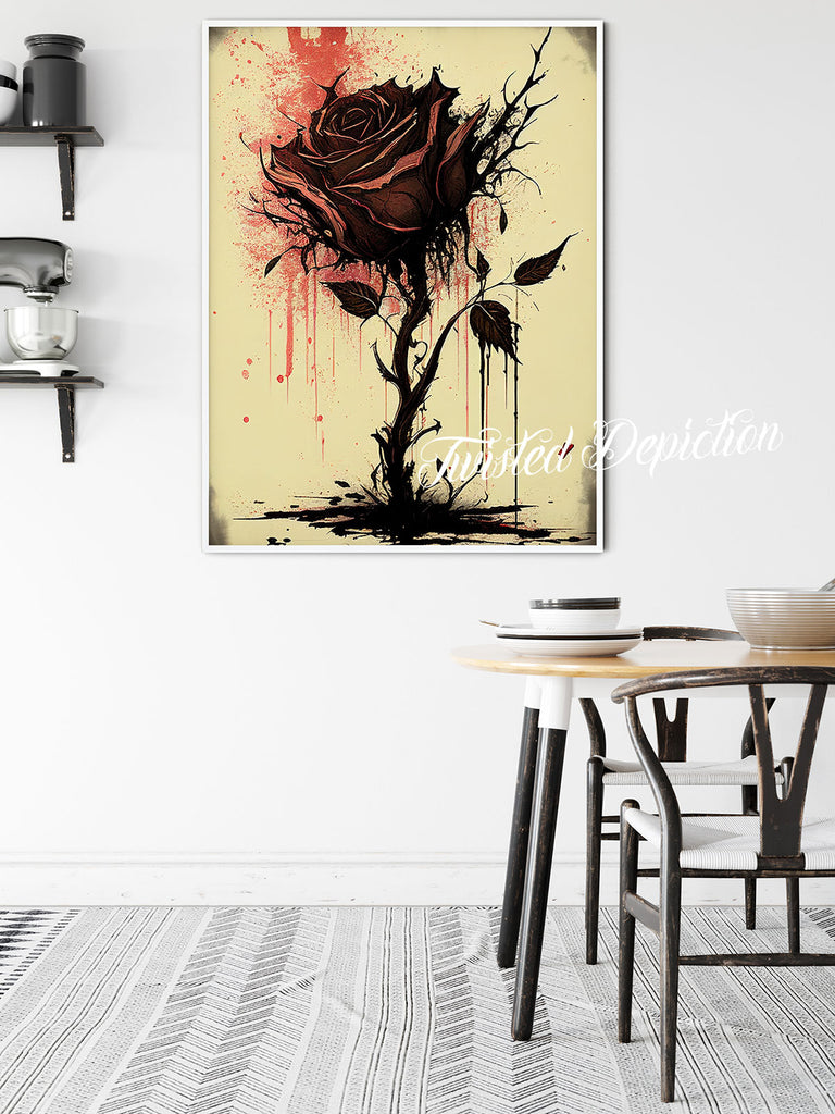 A gothic, bloody dark rose painting for your home.