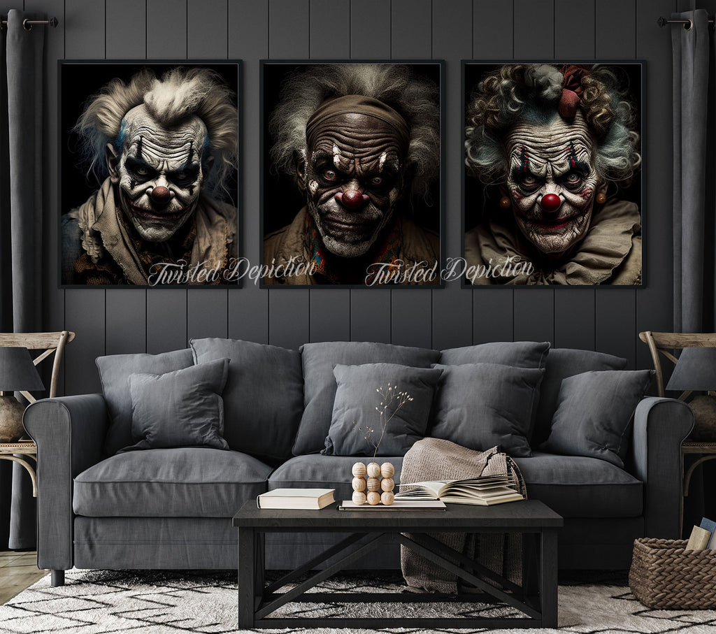 evil clowns wall art set 
