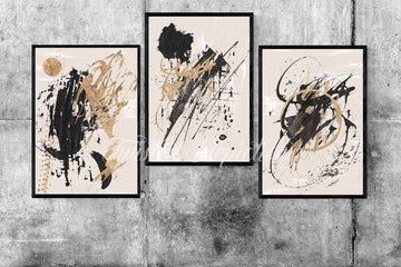 3 piece oil paint gold and black abstract art