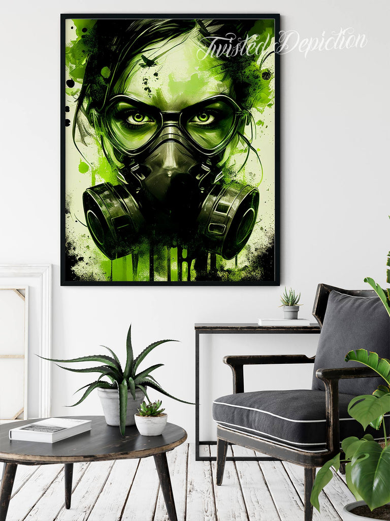 woman in gas mask art