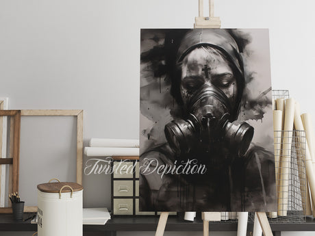 APOCALYPSE NURSE GAS MASK PAINTING ORIGINAL 